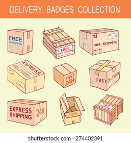   Free shipping box set. Vector illustration