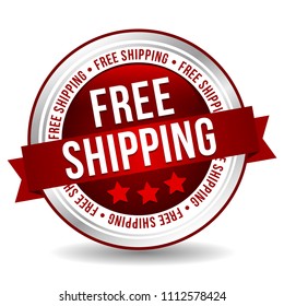 Free shipping Button - Online Badge Marketing Banner with Ribbon.