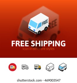 Free shipping color icon, vector symbol in flat, outline and isometric style isolated on blur background