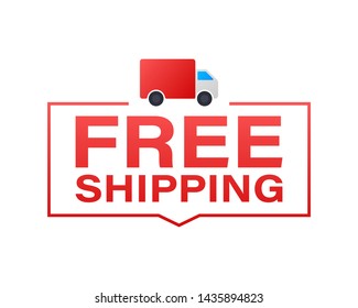 Free shipping concept. Delivery truck transporting a cardboard package. Vector stock illustration.