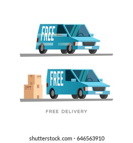 Free shipping concept. Delivery van. Vector illustration.