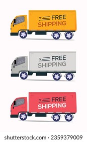 Free shipping concept illustration. Online shopping express and fast free shipping or free delivery van