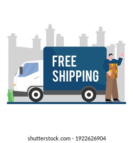 Ilustración de concepto de envío libre Vector libre
, un mensajero envía mercancías al cliente.