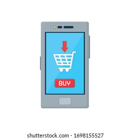 free shipping concept, smartphone with shopping cart on screen icon over white background, flat style, vector illustration