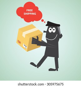 free shipping courier with speech bubble