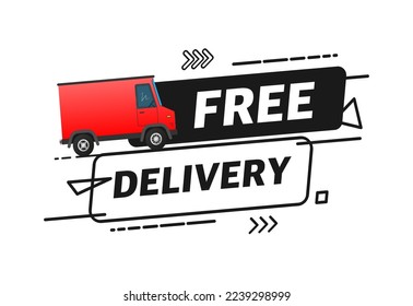 Free shipping delivery. Advertisement Label. Badge with truck.