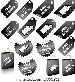 Free shipping and free delivery label and tags. Vector 