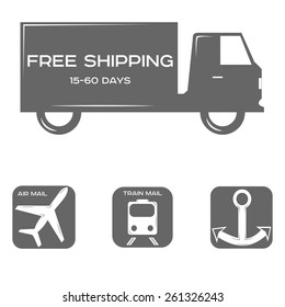 free shipping, delivery methods, black and white style, a set of icons or logos. vector illustration