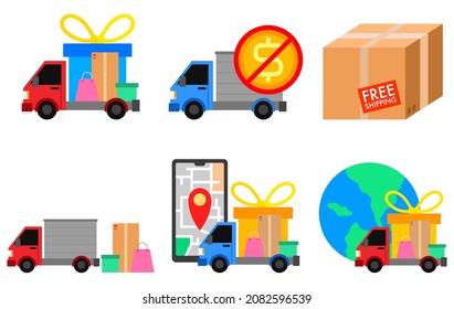 Free shipping, free delivery online shopping. Package delivery illustrations. 