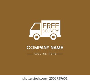 Free shipping delivery truck flat  icon or logo isolated on brown background. Vector illustration.