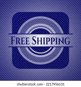 Free Shipping emblem with jean high quality background. Vector Illustration. Detailed. 