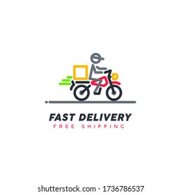 Free shipping. Fast moving shipping delivery motorcycle line art vector icon for transportation apps and websites for E-commerce. Sale. Deliver. Distribution. 
