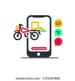 Free shipping. Fast moving shipping delivery motorcycle line art vector icon for transportation apps and websites for E-commerce. Sale. Deliver. Distribution. Website. App. Digital Store.