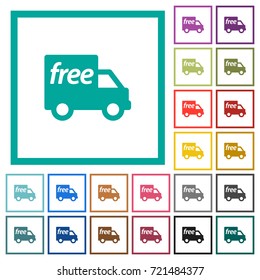 Free shipping flat color icons with quadrant frames on white background