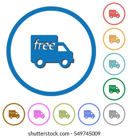 Free shipping flat color vector icons with shadows in round outlines on white background
