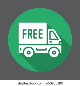 Free shipping flat icon. Round colorful button, circular vector sign with long shadow effect. Flat style design