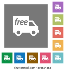 Free shipping flat icon set on color square background.