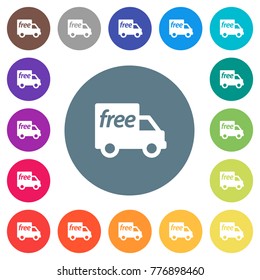 Free shipping flat white icons on round color backgrounds. 17 background color variations are included.