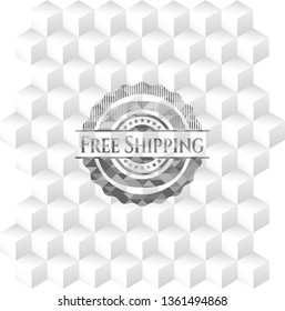 Free Shipping grey badge with geometric cube white background