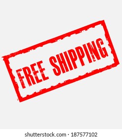 Free shipping grunge red ink rubber stamp tag. Vector illustration