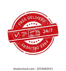 Free Shipping grunge red round rubber stamp with truck icon