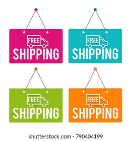 Free Shipping hanging Door Sign. Eps10 Vector.