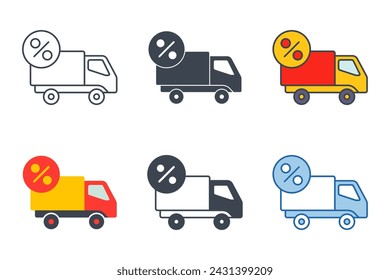Free Shipping icon collection with different styles. Truck with a percent sign symbol vector illustration isolated on white background