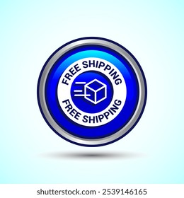 Free shipping icon design illustration, Free delivery icon, Blue Color Round Button Design