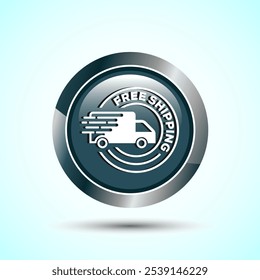 Free shipping icon design illustration, Free delivery icon, Gray Color Round Button Design