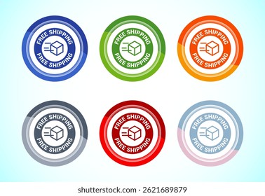 Free shipping icon design illustration, Free delivery label sign symbol, 6 color button design set