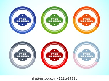Free shipping icon design illustration, Free delivery label sign symbol, 6 color button design set