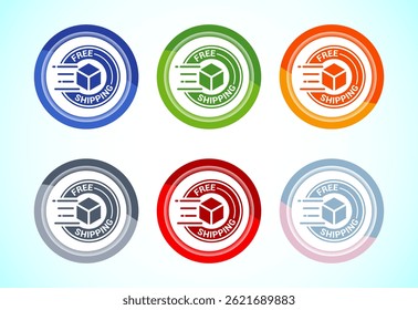 Free shipping icon design illustration, Free delivery label sign symbol, 6 color button design set