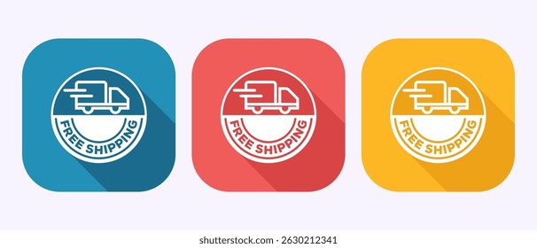 Free shipping icon design illustration, Free delivery sign symbol in shadow button design