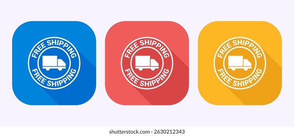 Free shipping icon design illustration, Free delivery sign symbol in shadow button design