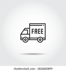 Vector de línea de icono de envío gratuito, compra en línea, coche, entrega gratuita