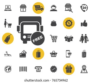 Free shipping icon on white background. Simple shopping icons set. Universal shopping icon to use for web and mobile UI, set of basic UI shopping elements.