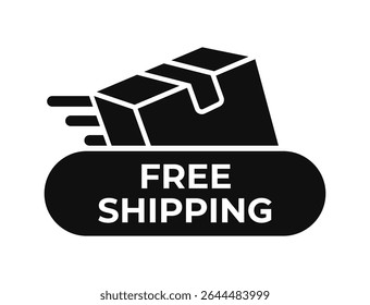 Free Shipping Label with Fast Moving Box Icon. Vector Illustration