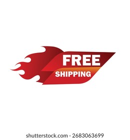 Etiqueta de transporte gratuito com chama isolada no fundo branco, um distintivo promocional para lojas on-line oferecendo serviços de entrega gratuita para atrair clientes