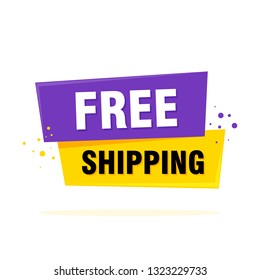 Free shipping Label sign. Origami style banner. Vector illustration.