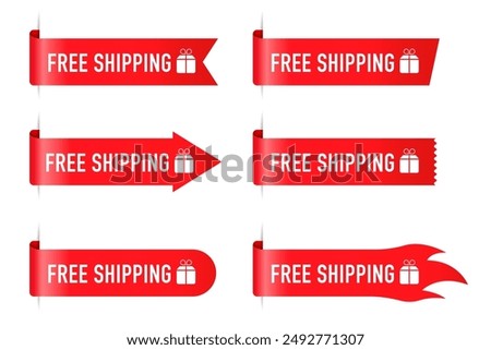 Free Shipping Labels. Banner design template for marketing. Special offer promotion or retail. Free Shipping Red vector banner ribbon. Vector illustration