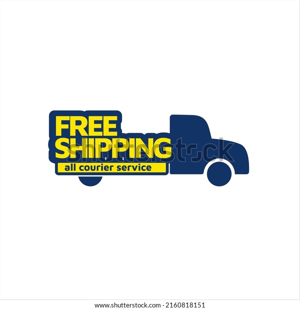 Free shipping logo badge vector with\
truck van silhouette isolated on white\
background