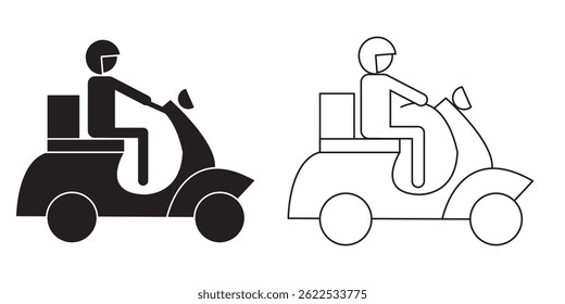Free Shipping motorbike food delivery boy icon . icon of a delivery person on a scooter with a package . 