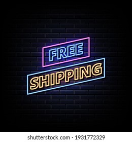 Free shipping neon signboard vector