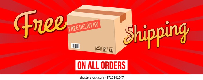 free shipping on all orders comic style modern dynamic sales banner with shipment cardboard vector illustration 