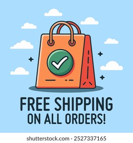 Free shipping on all orders with tick marked shopping bag
