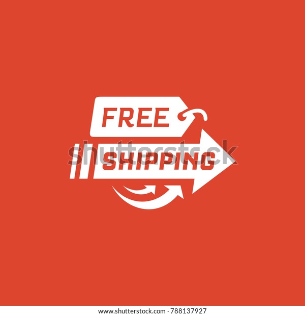 Free shipping on\
red background. Delivery label for online shopping. Worldwide\
shipping. Vector\
illustration