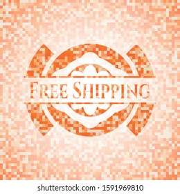 Free Shipping orange mosaic emblem. Vector Illustration. Detailed.