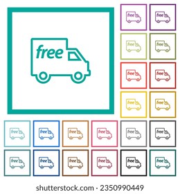 Free shipping outline flat color icons with quadrant frames on white background