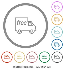 Free shipping outline flat color icons in round outlines on white background