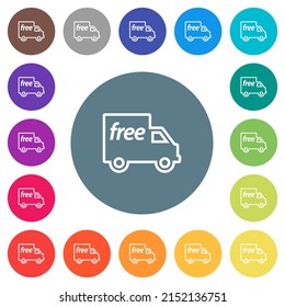 Free shipping outline flat white icons on round color backgrounds. 17 background color variations are included.
